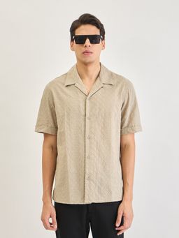 Antony Morato - Mens Beige Embroidered Resort Collar Straight Fit Shirt