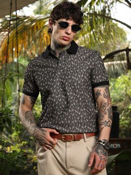 Campus Sutra - Mens Onyx Black Shadowed-Polka Polo T-Shirt
