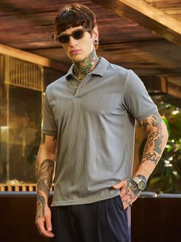 Campus Sutra - Mens Coin Grey Ribbed -Tactile Polo T-Shirt