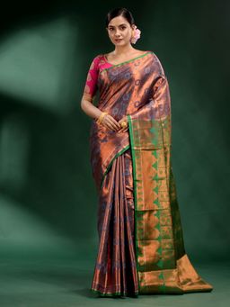 CHARUKRITI - Copper Pure Silk Handwoven Soft Saree with Unstitched Blouse