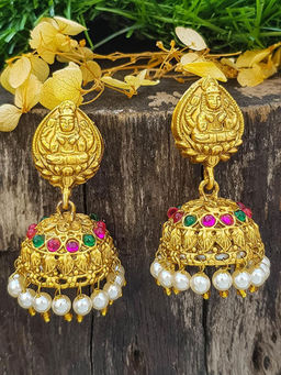 GRIIHAM - Multi-Color Stone Gold Plated Temple Design Earring