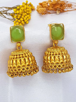 GRIIHAM - Green Stone Gold Plated Ad Earring