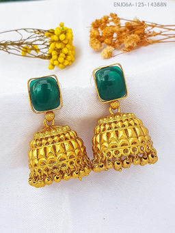 GRIIHAM - Green Stone Gold Plated Ad Earring