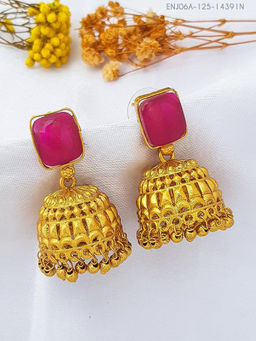 GRIIHAM - Pink Stone Gold Plated Ad Earring