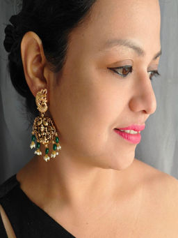 GRIIHAM - Green Stone Gold Plated Peacock Earring