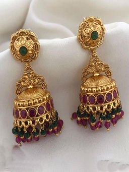 GRIIHAM - Green Stone Gold Plated Classic Ad Earring