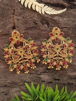 GRIIHAM - Multi-Color Stone Gold Plated Chandbali Design Earring