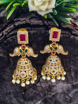 GRIIHAM - Pink Stone Gold Plated Cz Earring