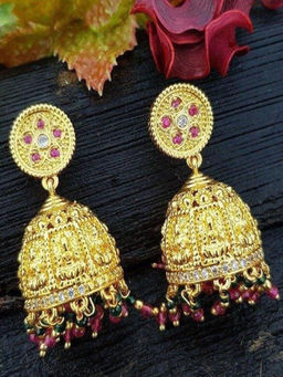 GRIIHAM - Pink Stone Micro Gold Plated Temple Collection Earrings