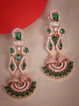 GRIIHAM - Green Stone Rose Gold Plated Cz Earring