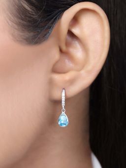 Zavya - 925 Rhodium-Plated Blue Topaz Teardrop Earring