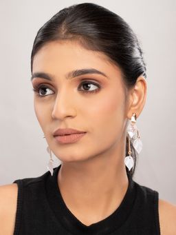 PRITA - Rose Gold White Leaves Drop Earrings (L)