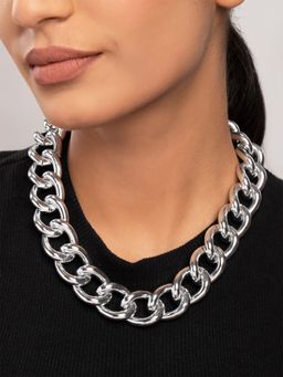 PRITA - Silver Plated Chunky Linked Statement Necklace (M)