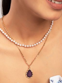 PRITA - Pearl Gold Plated Teardrop Layered Necklace (M)