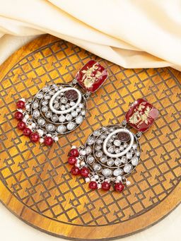 Priyaasi - Red & Silver Radha Krishna Drop Earrings (L)