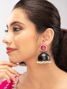 Priyaasi - Black & Magenta Dome Shaped Jhumka (L)