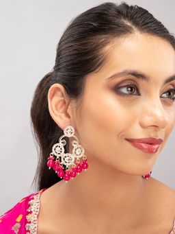 Priyaasi - Gold Plated Magenta Beaded Drop Earrings (L)