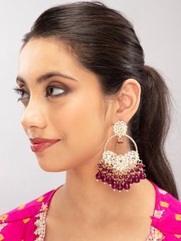 Priyaasi - Gold Plated Kundan & Wine Beaded Drop Earrings (L)