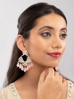 Priyaasi - Pink Beaded Gold Plated Drop Earrings (L)