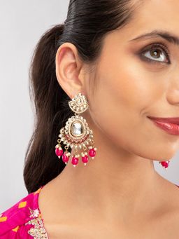 Priyaasi - Magenta & Gold Plated Kundan Drop Earrings (L)