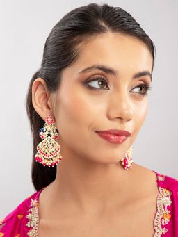 Priyaasi - Multi Coloured Gold Plated Minakari Drop Earrings (L)