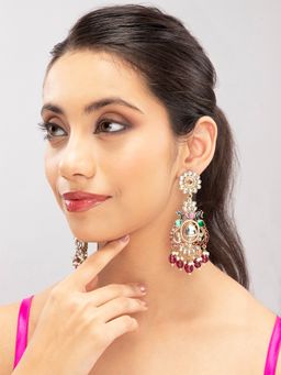 Priyaasi - Green Stone Studded Gold Plated Kundan Drop Earrings (L)