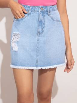 Twenty Dresses by Nykaa Fashion - Ice Wash Ripped Short Denim Skirt