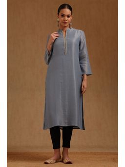 Soch - Women Blue Viscose Blend Solid Kurta