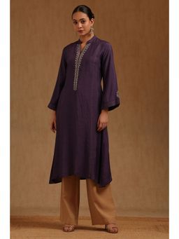 Soch - Women Purple Dola Silk Embroidered Kurta