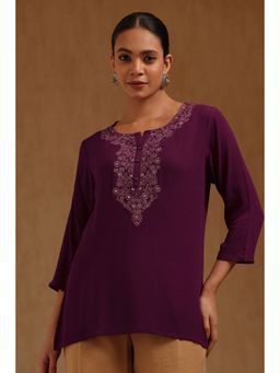 Soch - Women Purple Rayon Crepe Embroidered Kurti