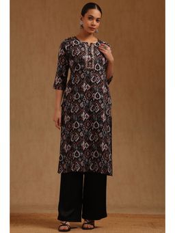 Soch - Women Black Cotton Slub Ethnic Motifs Kurta