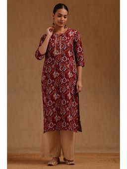 Soch - Women Rust Cotton Slub Ethnic Motifs Kurta