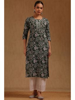 Soch - Women Green Cotton Slub Ethnic Motifs Kurta