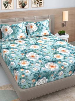 FABINALIV - Multicolor Floral Cotton Blend 7D King Size Double Bedsheet With 2 Pillow Covers