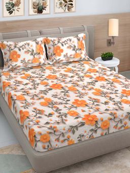 FABINALIV - Multicolor Floral Cotton Blend 7D King Size Double Bedsheet With 2 Pillow Covers