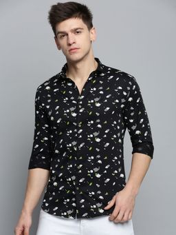 SHOWOFF - Mens Spread Collar Black Printed Shirt