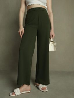 DL WOMAN - Olive Woman Solid Wide Leg Trousers