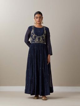 Priya Chaudhary - Blue Kurtas Navy Blue Kurta with Pant and Jacket (Set of 3)