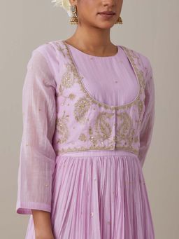 Priya Chaudhary - Light Pink Kurtas Mauve Kurta with Jacket (Set of 2)