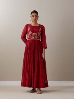 Priya Chaudhary - Red Kurtas Red Kurta with Pant and Jacket (Set of 3)