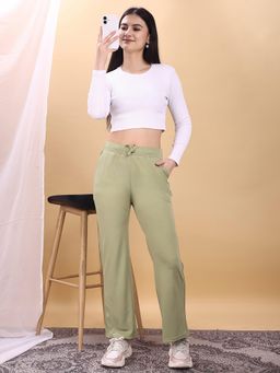 Tikhi Imli - Green Solid/Plain Straight Casual Pant