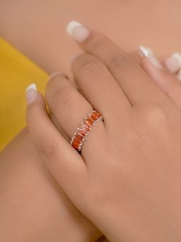 Margento Jewels - 925 Sterling Silver Oval Shape Orange Tourmaline Ring