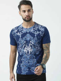 Huetrap - Mens Round Neck Half Sleeves Launch Navy T-shirt