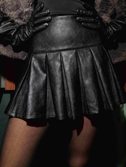 The Clothing Factory - Noir Pleated Leather Skirt