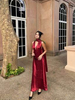 The Clothing Factory - Crimson Allure Deep Red Satin Dress