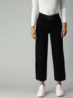 SHOWOFF - Womens Wide Leg Clean Look Black Jeans