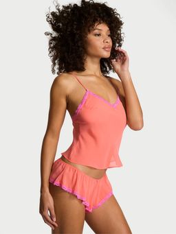 Victoria's Secret - Dream Angels Chiffon Lace-Trim Camisole with Flutter Shorts (XL)