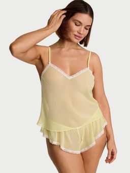 Victoria's Secret - Dream Angels Chiffon Lace-Trim Camisole with Flutter Shorts