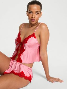 Victoria's Secret - Dream Angels Satin Lace-Trim Flyaway Camisole with Flutter Shorts (XL)