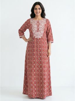 SANAA - Women Floral Printed Embroidered Viscose Night Dress